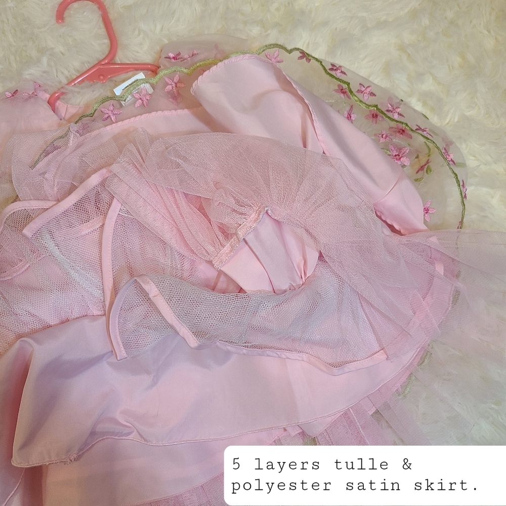 Jona Michelle Pink Green Embroidered Tulle Special Dress Floral Accents 12 Mo. - Picture 8 of 9